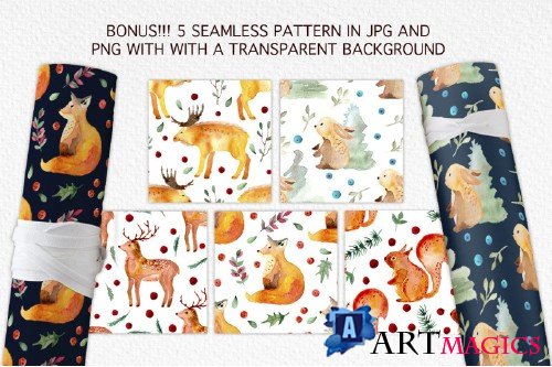 Winter Forest Watercolor Graphic Set - 3653344