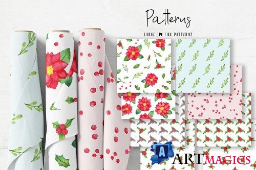 Christmas Watercolor Floral Set - 386435