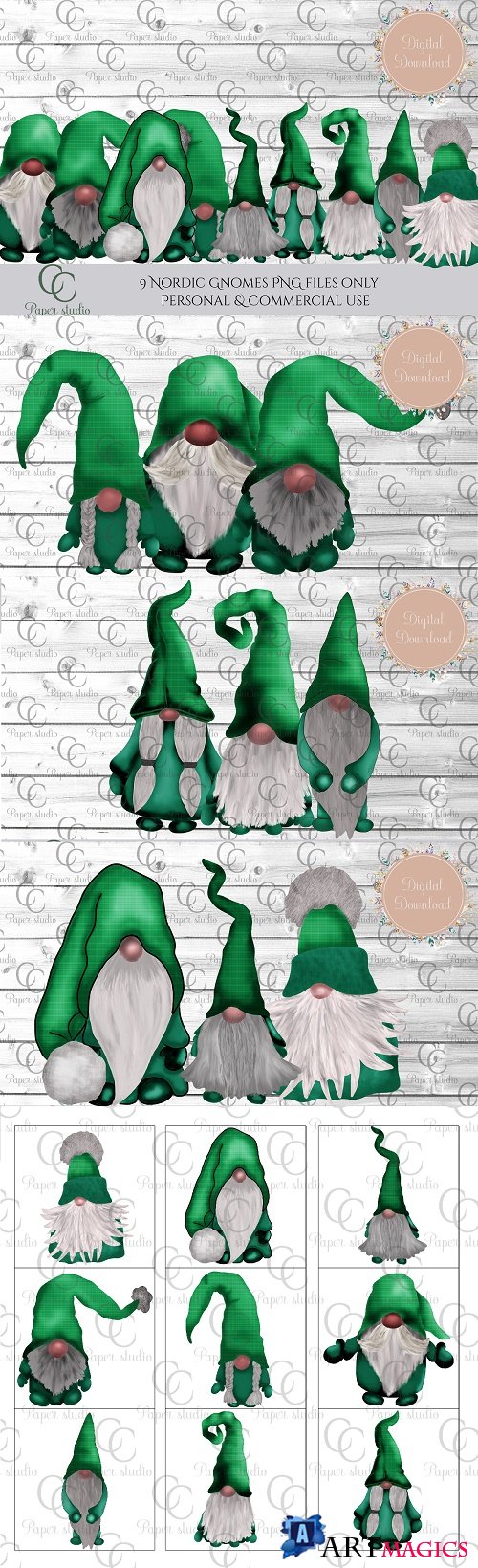 Scandinavian Tomte Gnomes - Christmas green tartan - 381666
