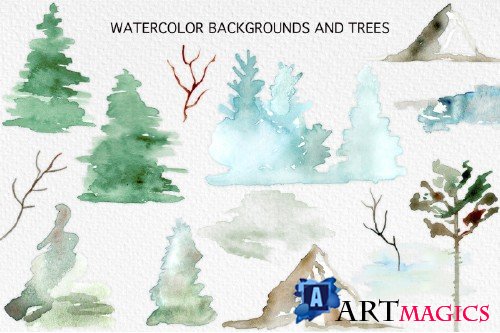 Winter Forest Watercolor Graphic Set - 3653344