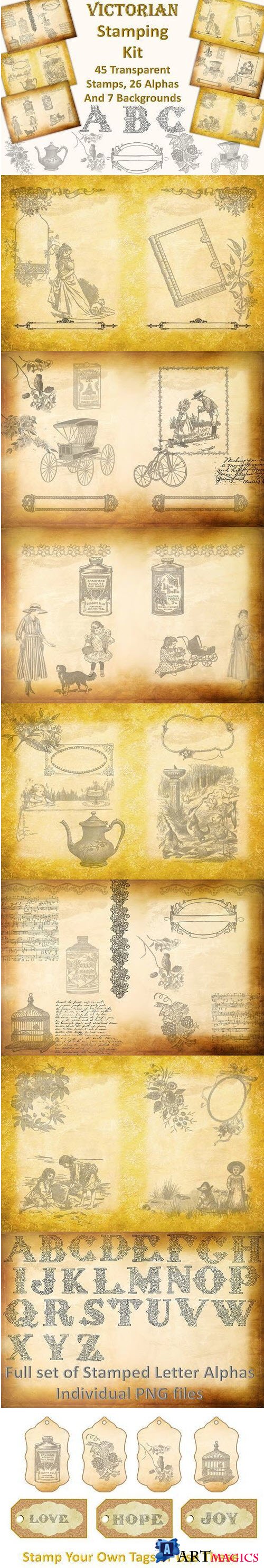 Victorian Digital stamping Kit with Alphas and backgrounds - 382897