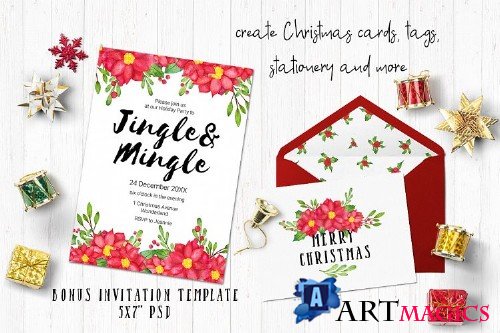 Christmas Watercolor Floral Set - 386435