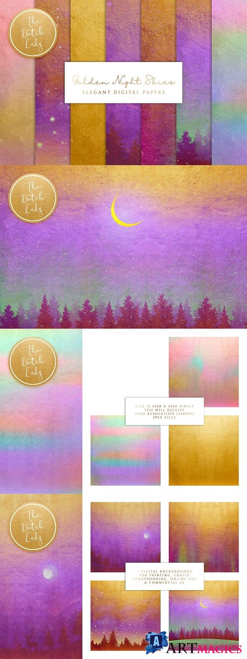 Digital Backgrounds Golden Night Sky - 4297589