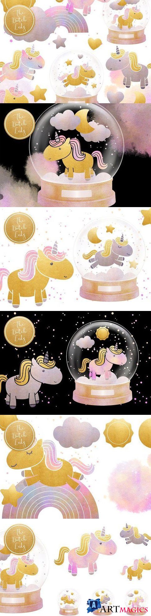Unicorns & Snowglobe Clipart Set - 4293732