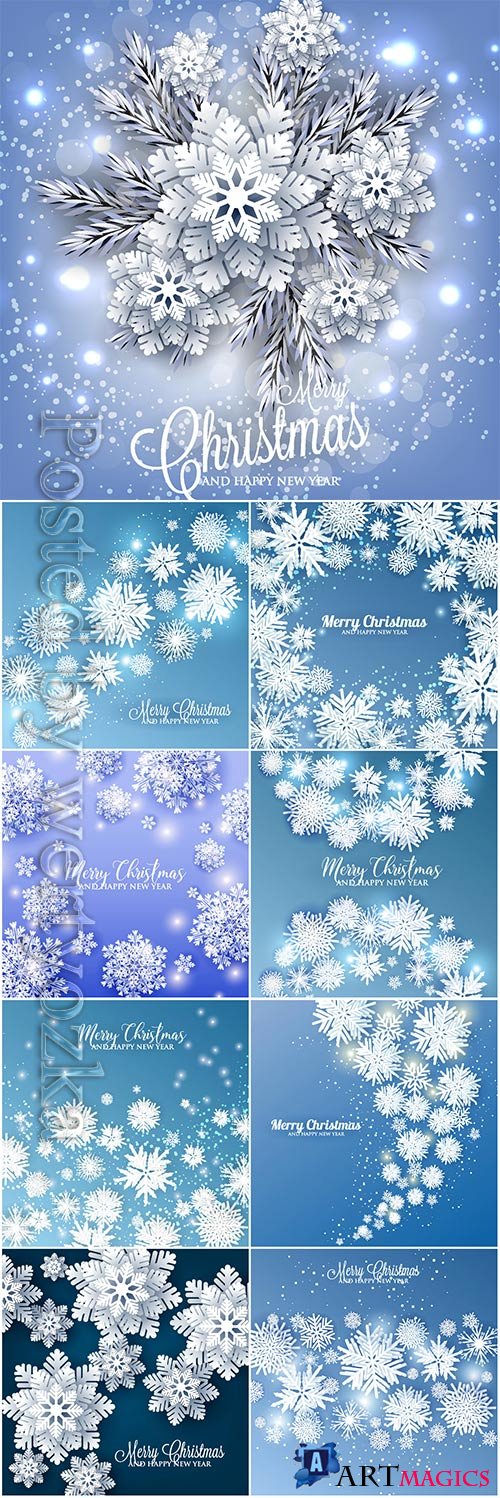 Winter backgrounds with snowflakes in vector