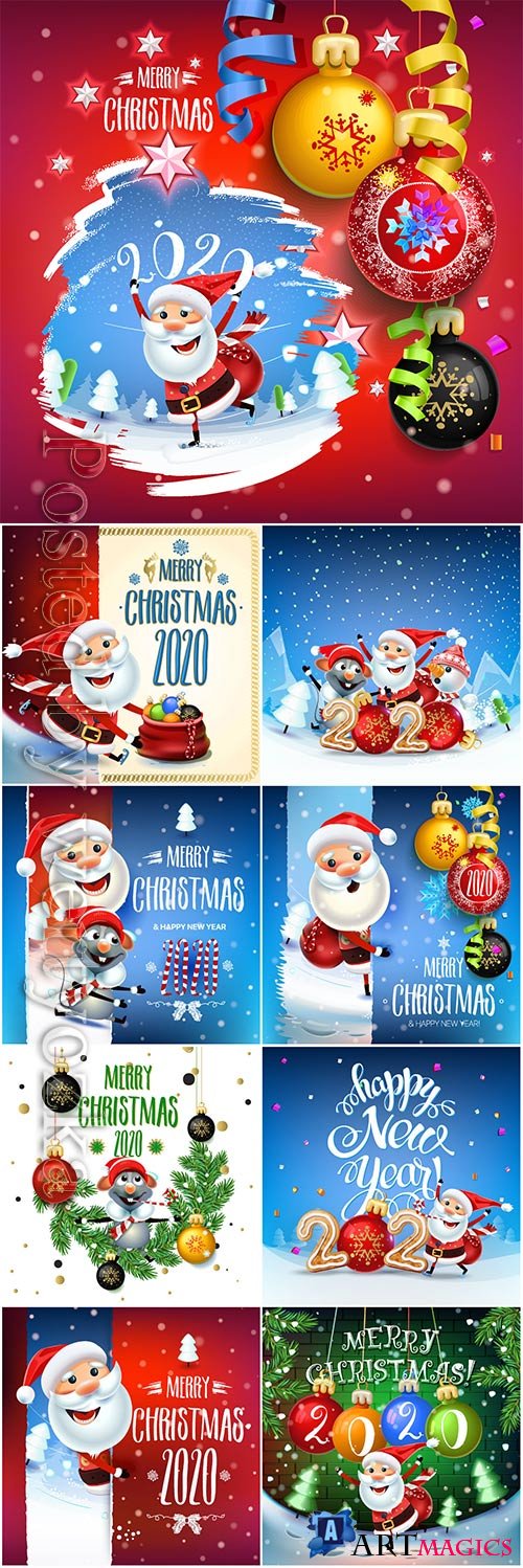2020 Merry Chistmas and Happy New Year vector illustration 