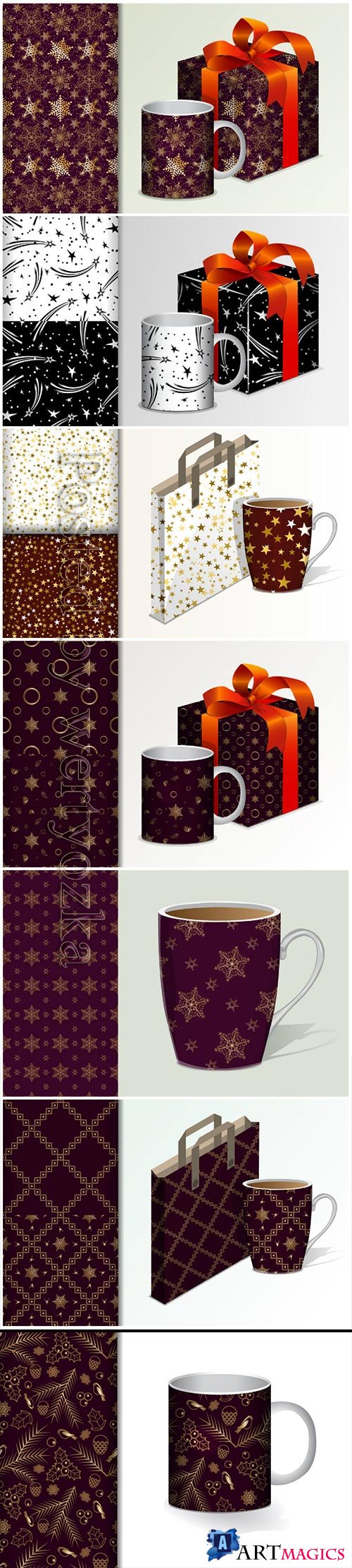 Seamless background gift and mug and mock up with golden 