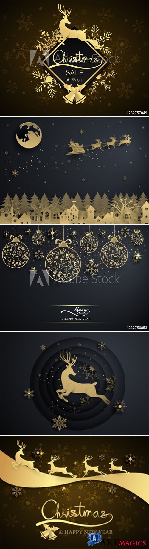 Gold snowflake and decoration christmas ball on black background, merry christmas, happy new year