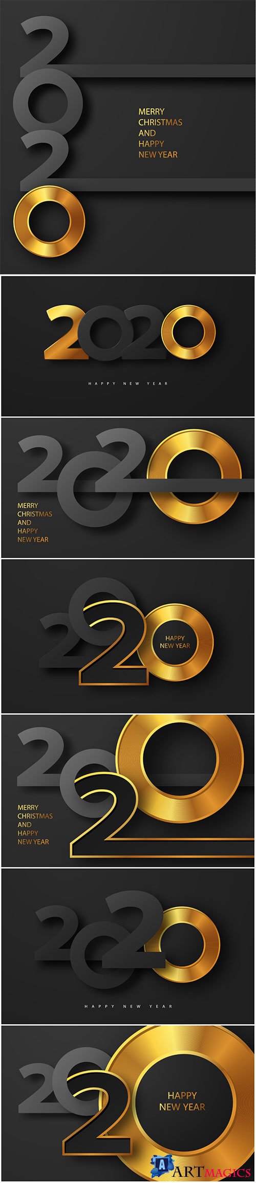 Merry Christmas and Happy new year 2020 banner with golden luxury text