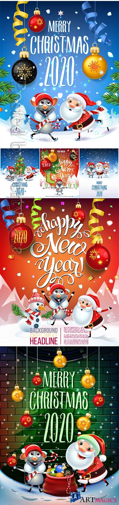 2020 Merry Chistmas and Happy New Year vector illustration # 8