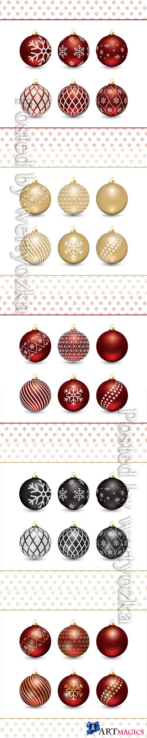 Christmas balls with ornaments decorations in gold