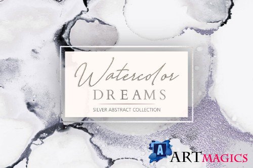 Silver Watercolor+Ink Abstract Christmas - 2599170