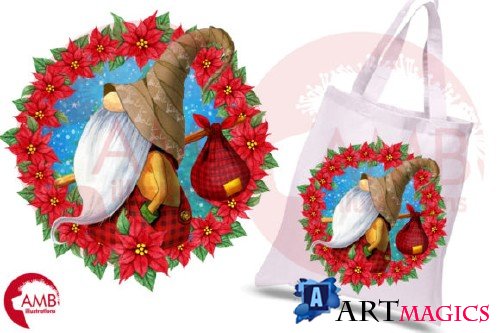 Gnome with Poinsettia Wreath AMB-2686