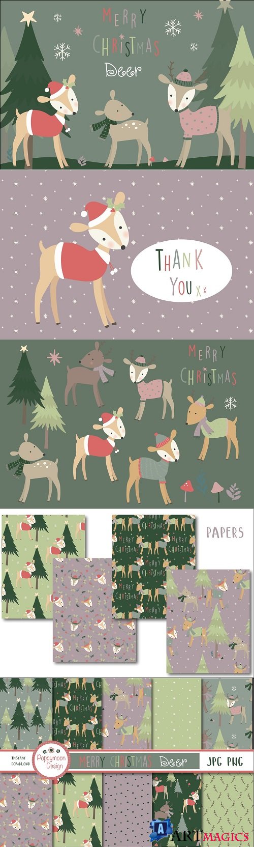 Merry Christmas Deer clipart and paper - 4220867 - 4220895