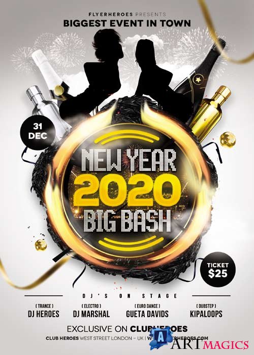 New Year Big Bash psd flyer template