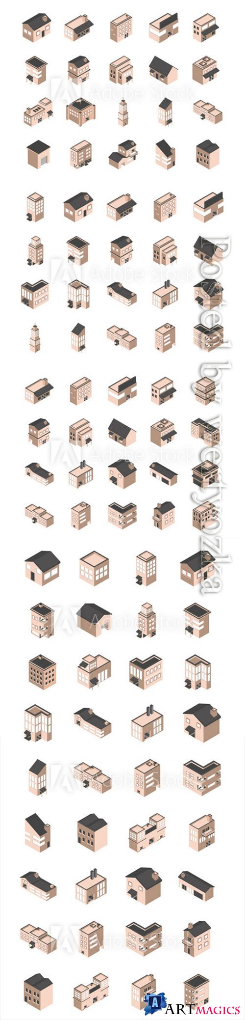 Building isometric style icons vector set