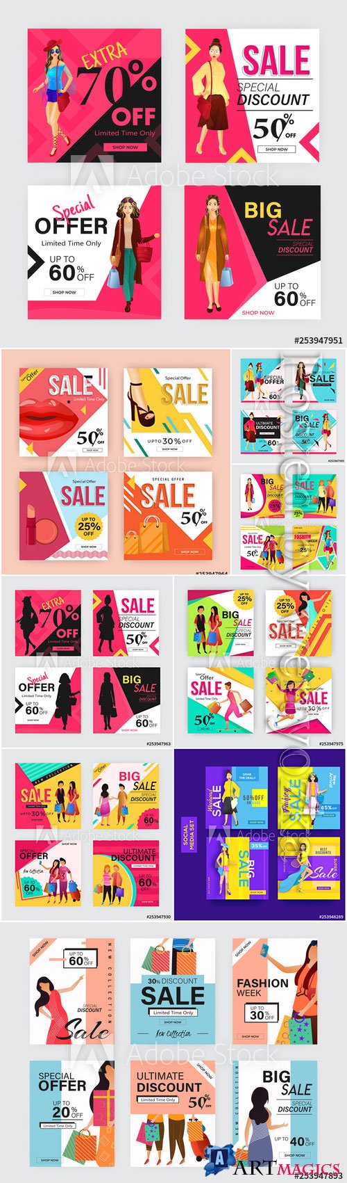 Sale template or poster design with different discount offers and 