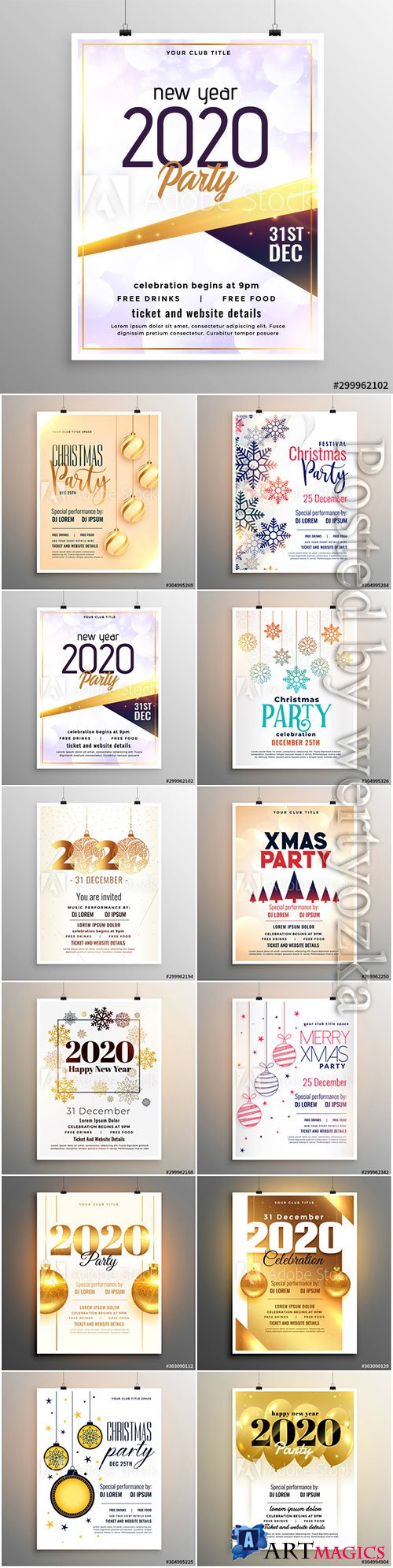 Merry christmas party flyer, Happy new year greeting card