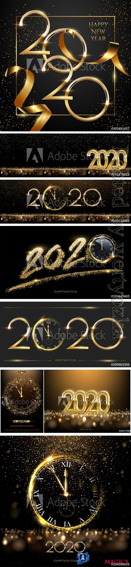 Golden 2020 Happy new year greeting card vector template