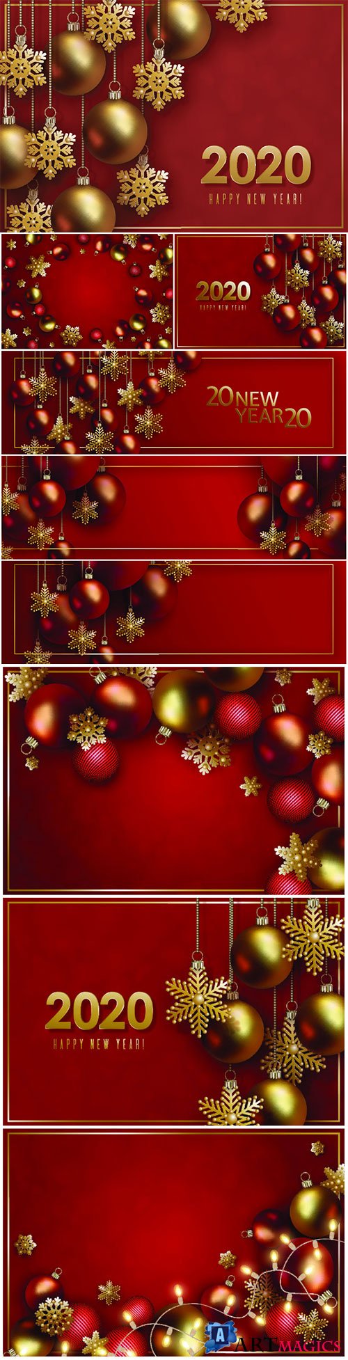 Christmas and 2020 New Year design, 3D red realistic christmas balls