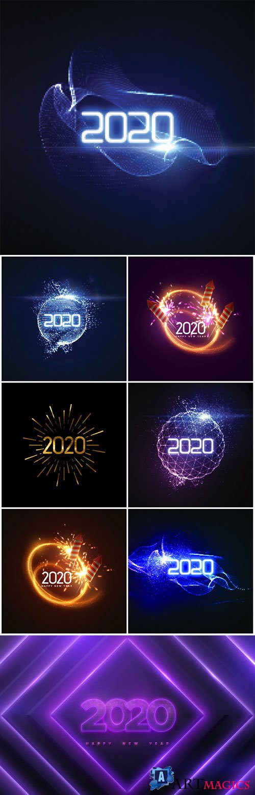 Happy New 2020 Year, numbers on geometric background