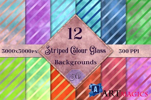 Striped Colour Glass Backgrounds - 12 Image Textures Set - 389385