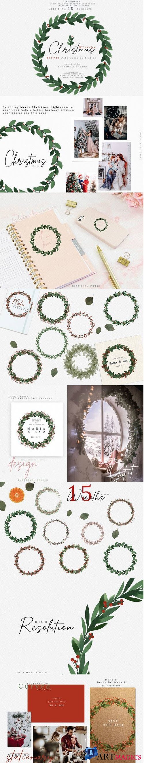 Christmas Watercolor Wreaths Collection - 401842