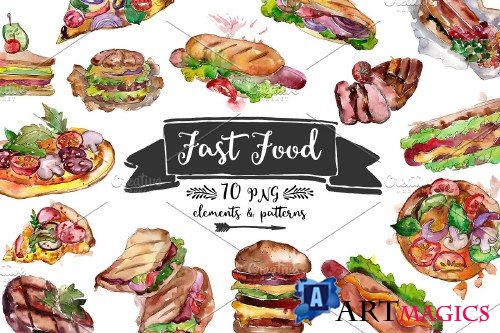 Fast food hot dog watercolor png - 4316531