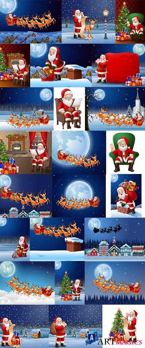      -   / Backgrounds with Santa Claus - Vector Graphics
