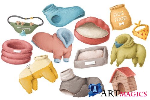 Dog items clipart collection - 4270406