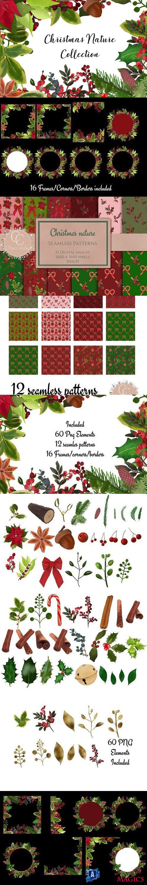 Christmas Nature collection - Watercolor florals - 386740