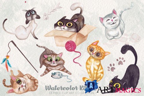 Watercolor Kitty Cats Clip Art - 220314