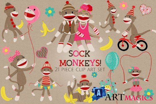 Sock Monkeys Clip Art Set - 166984