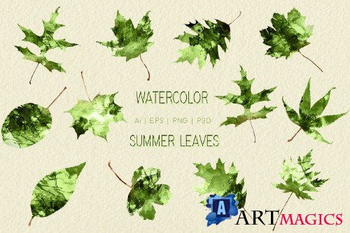 Watercolor Summer Leaves Graphics - 258512
