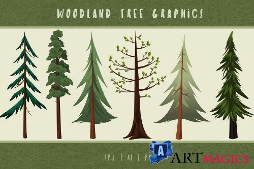 Woodland Trees Illustrated Graphics 258091
