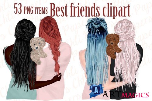 Best Friends Clipart,Girls and Dogs - 4312421