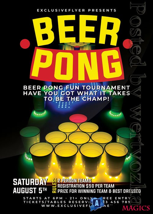 Neon beer pong - Premium flyer psd template