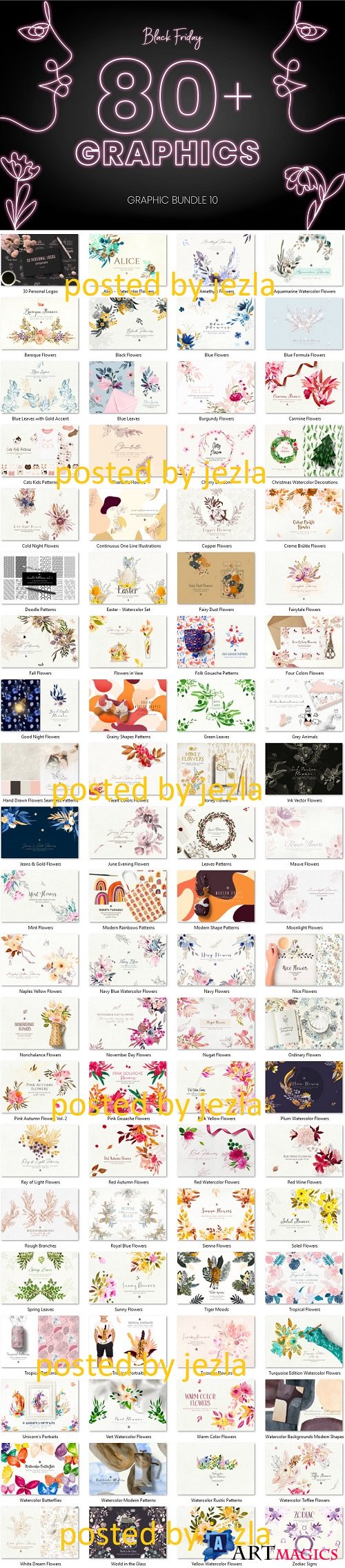 Black Friday Graphic Bundle 10 - Flowers, Decorations, Decorations, Seamless Patterns
