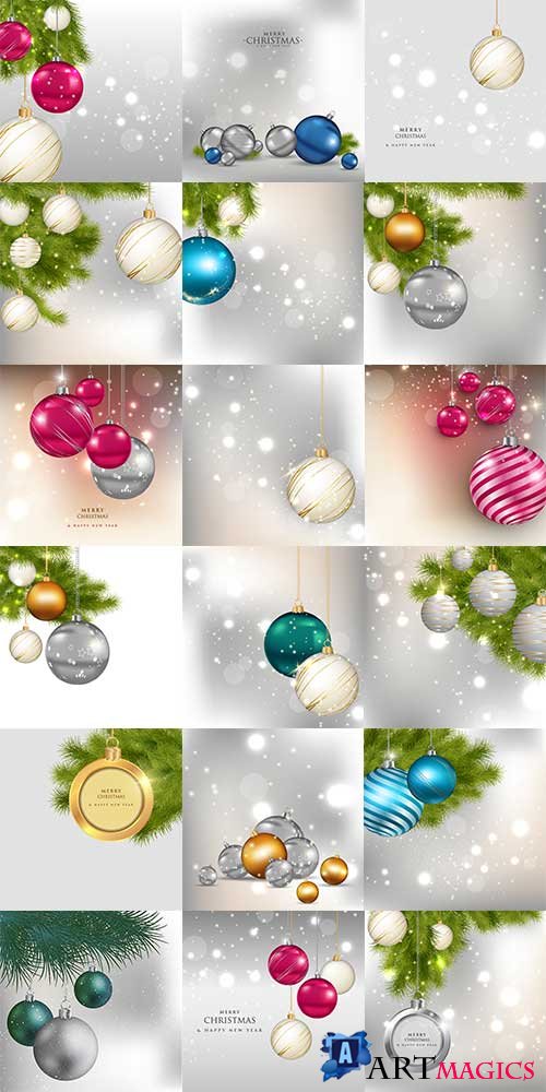         / Christmas background with balls in vector