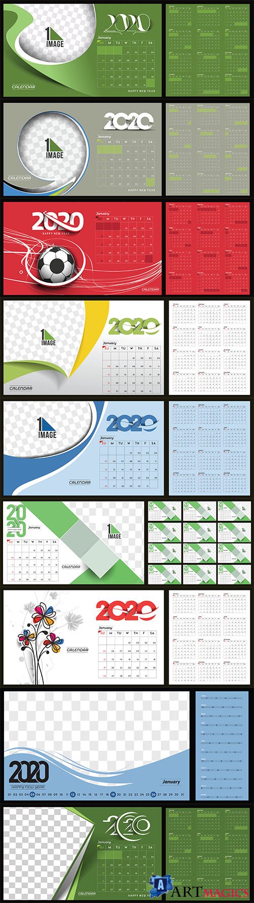 Happy new year 2020 Calendar vector illustration
