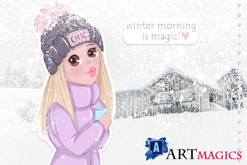 Cute girls. Winter llustrations - 2200543