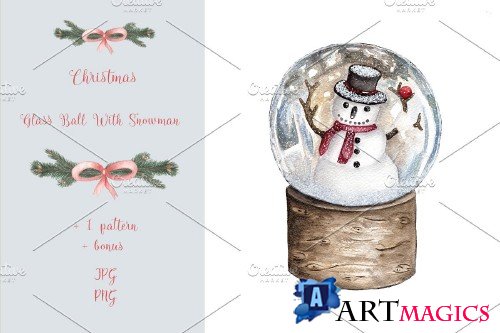 Christmas Glass Ball With Snowman - 3977680