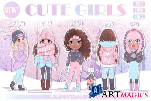 Cute girls. Winter llustrations - 2200543