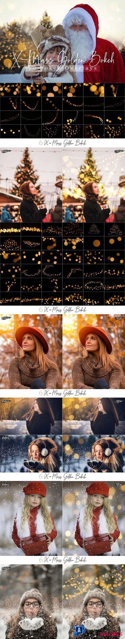 60 X-Mass Golden Bokeh lights Effect Photo Overlay - 404517