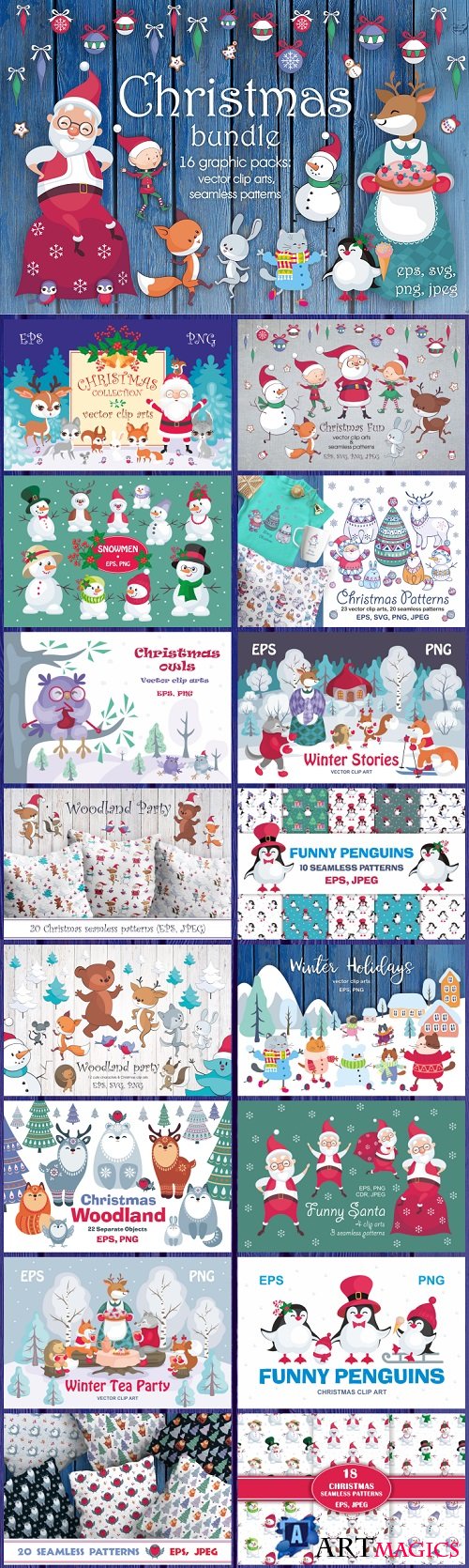 Christmas bundle. Vector cliparts and seamless patterns - 282971