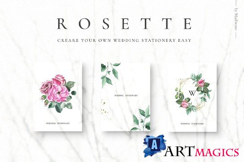 ROSETTE - watercolor roses leaf set - 3998554