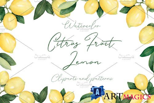 Watercolor Citrus Fruit Lemon - 3739806