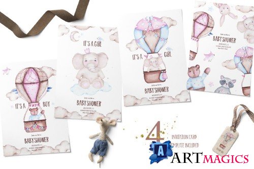 Hot airballoons watercolor clipart - 3353721