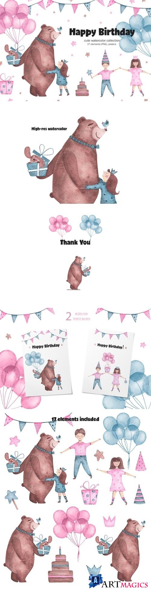 Happy Birthday - watercolor clipart - 3447005