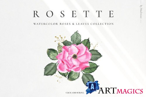 ROSETTE - watercolor roses leaf set - 3998554